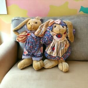 Country Folk Handmade Style Vintage Rabbit Pair